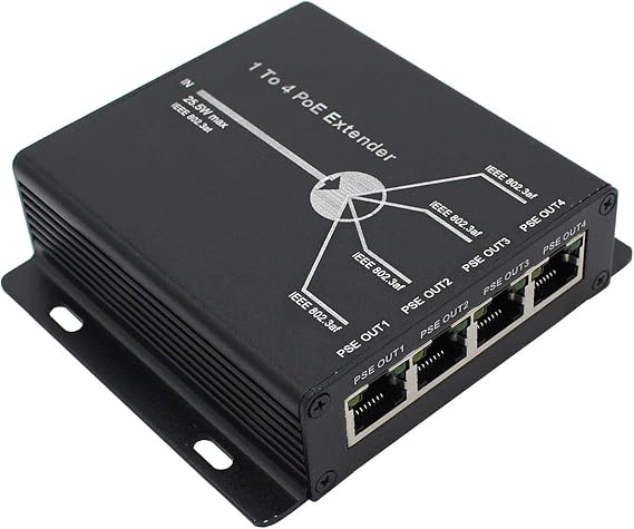 POE Extender RJ45 4-Port 10/100M IEEE802.3at (Power-in) to IEEE802.3af (Power-Out) for Ethernet/PoE Power AP, IP Camera, IP Telephone and Other Network equipments