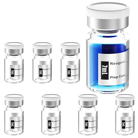 Biomed Solutions Empty Sterile Vial Sealed with Butyl Rubber Stopper and Flip Top Closure,Type 1 Borosilicate Glass Tubing,Individually Packed (7mL 8Pcs Clear)