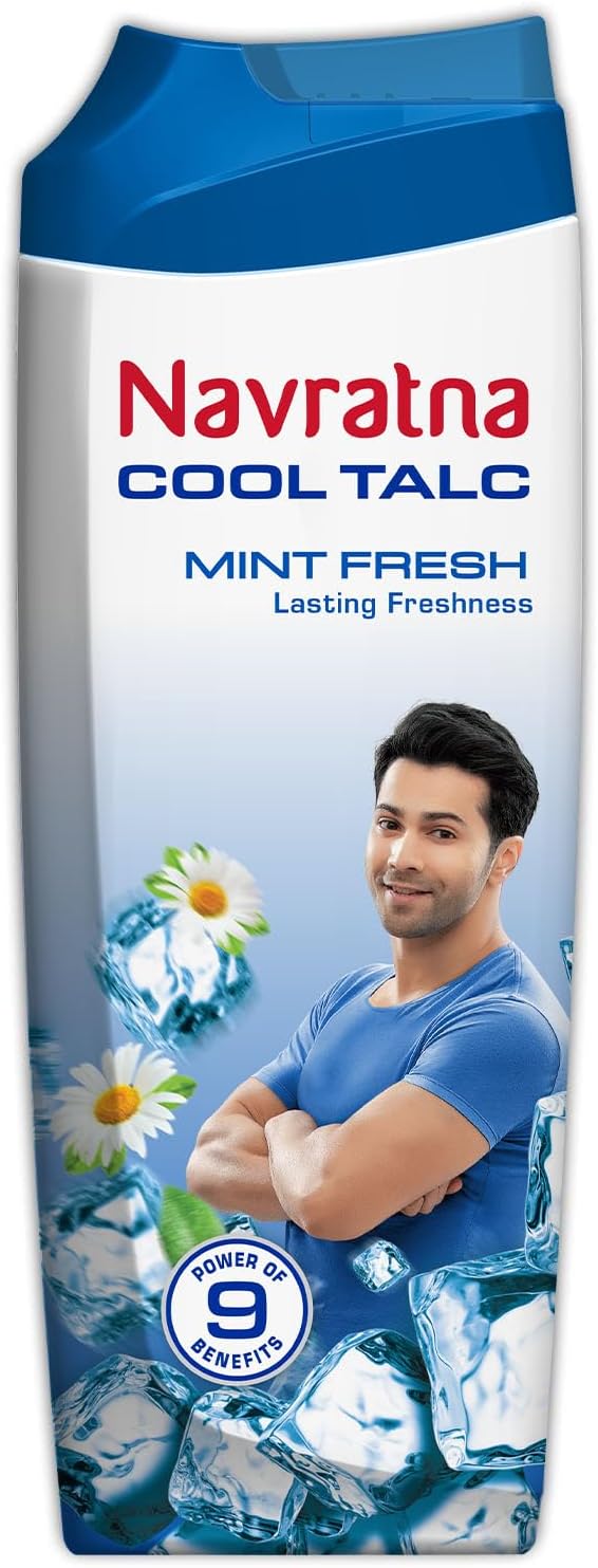 Navratna Cool Talc Powder with Mint Fresh Cooling | Sweat Absorbing & Refreshing Body Powder with Fragrance | Soothing Talcum Powder for Long-Lasting Freshness | 14.11 Oz (400g)