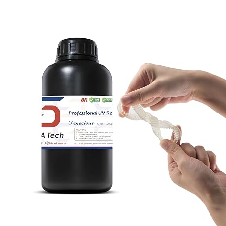 Siraya Tech Tenacious Flexible 3D Printer Resin, High-impact, Clear, 1kg | High Impact Resistant, Tough Engineering Photopolymer Resin, Flexible, 405nm UV-Curing, Ideal for LCD DLP 3D Printers
