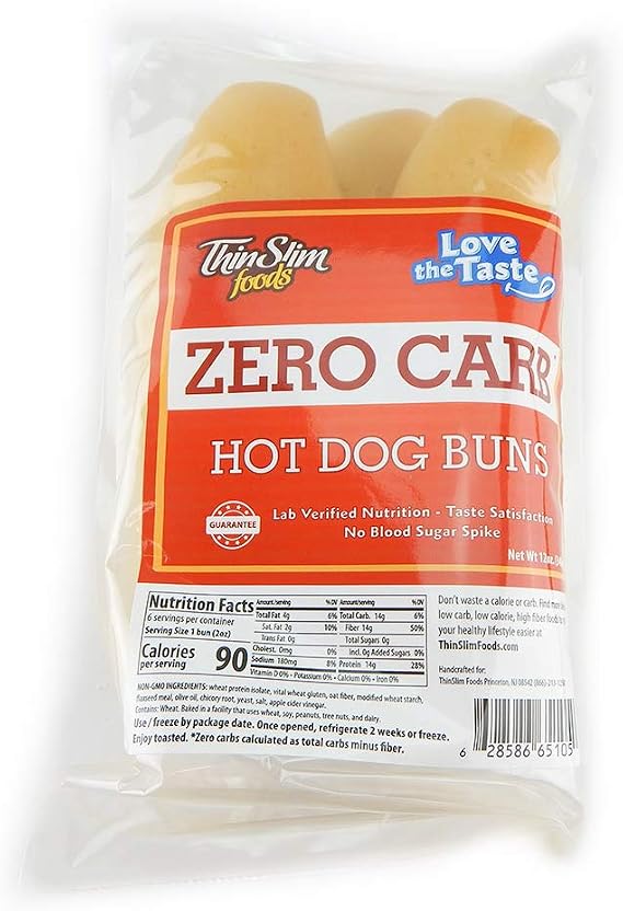 ThinSlim Foods 90 Calorie, 0g Net Carb, Love The Taste Low Carb Hot Dog Buns