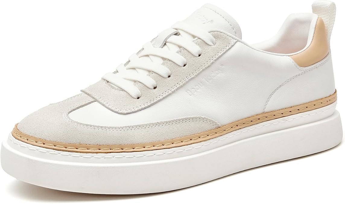 BEAU TODAY Men's Oxford Sneakers, Leather Flat Sneakers Comfortable Dress Shoes Lace Up Platform Oxfords Flat Sneakers for Fashion Tennis Skateboard