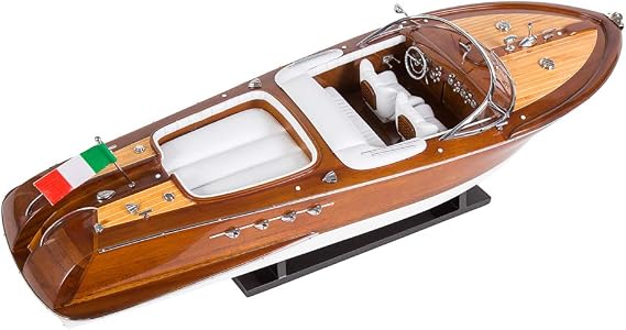 Riva Aquarama Classic Wooden Model Boat 27.5" (White Interior) - Assembled Wooden Model Boat Decor - Handcrafted Wooden Model Boats - Wooden Model Ship Decor Display - Italian Riva Boat