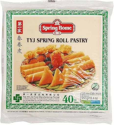 TYJ Spring Roll Pastry. For Spring Rolls, Gyoza, dumpling wrappers, skins, wontons, samosa (1 x packet of 8" pastry) (8")
