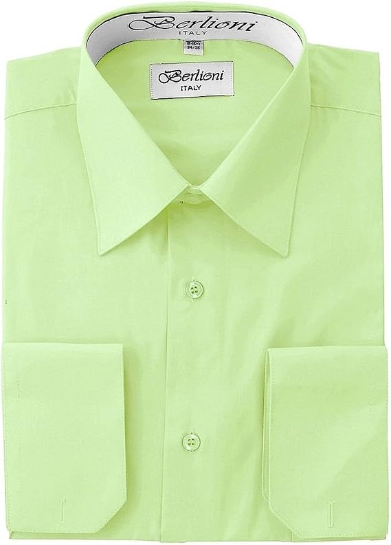 Men's Long Sleeve Dress Shirts | Solid Colors & Convertible Classic French Cuffs | Roomiest Fit Button Up Dress Shirt | Cotton & Polyester Machine Washable Available Lime