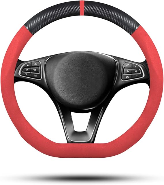 Ergocar Car Steering Wheel Cover Non-Slip Car Steering Wheel Protector Sport D-Shape Suede Velvet Leather Suitable for All Seasons Universal for Diameter 38cm (15")