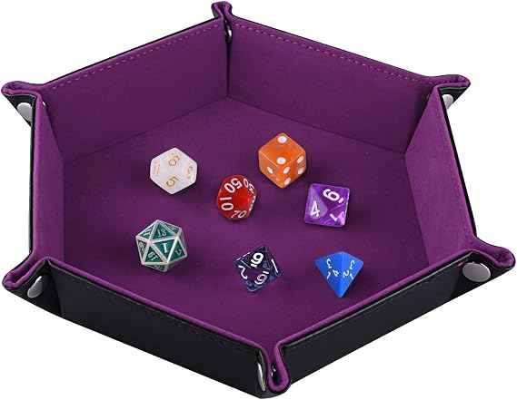 Double Sided Dice Tray Portable Folding Dice Rolling Tray Folding Hexagon Pu Leather And Velvet Dice Holder Tighter Than Other Dice Trays (Purple)