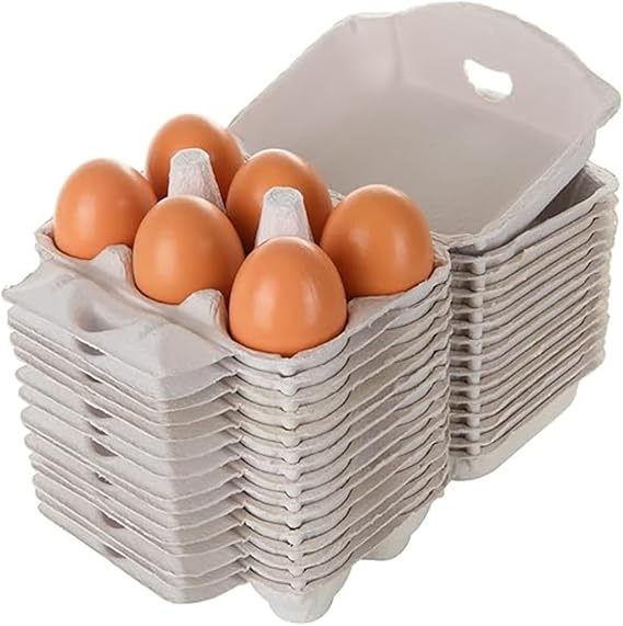 30 Pack Blank Natural Pulp Egg Cartons, Reusable 6 Count Eggs Holder Container for Chicken Eggs Bulk Vintage Half Dozen Empty Egg Cardboard Paper Cartons