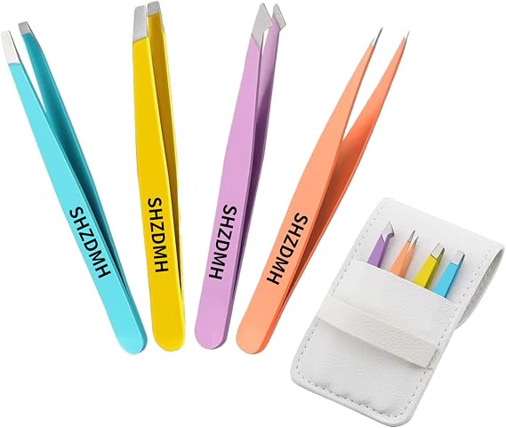 Tweezers Set - Professional Stainless Steel Tweezers for Eyebrows - Great Precision for Facial Hair, Splinter and Ingrown Hair Removal