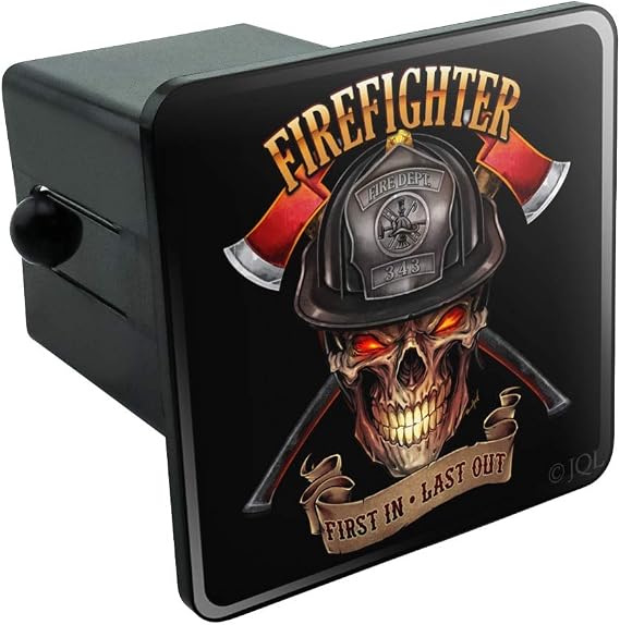 Firefighter Skull First in Last Out Fireman Tow Trailer Hitch Cover Plug