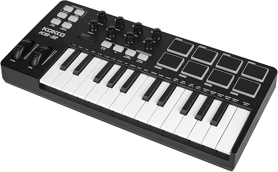 MIDI Keyboard Controller Beat Maker Hine 25 Keys MIDI Keyboard Portable Arranging Strike Pad MIDI Assignable Knobs Buttons Faders USB 5V Power Supply for Music Production