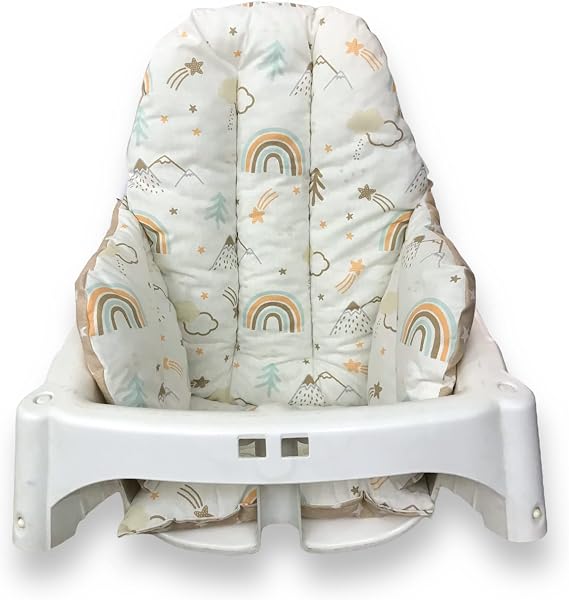 Cushion Washable & Reversible One-Piece Cotton Seat Pad for IKEA High Chair Accessories, Compatible with Antilop (Brown Rainbow)