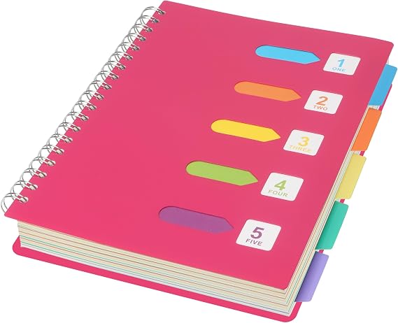 5 Subject Notebook College Ruled Spiral Notebook 7x10 Inch Hardcover Notebook with Divider Tabs 240 Pages Small Notebook for Work B5 Spiral Notebook College Ruled Notebook for Note Taking School,Red