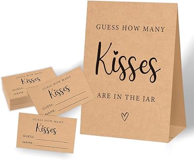 How Many Kisses Bridal Shower Game,Minimalist Bridal Shower Game,Wedding Shower Games,Bachelorette Party Night,Bridal Shower Games Ideas,1 Kraft Sign & 50 Kraft Cards Set