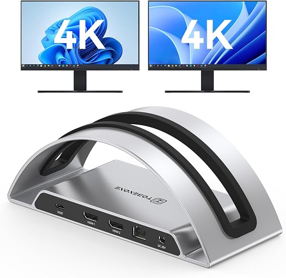 TobenONE Laptop Docking Station Dual Monitor 4K, Vertical Dock with 2 HDMI | USB A&C 3.2 Ports, SD/microSD, Audio, with Power Supply, Compact for Dell/HP/Lenovo/Surface