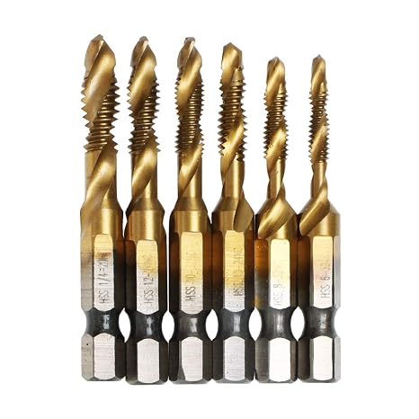 6 Pack Titanium Drill Tap Bit Set, SAE Combination Tap Bits