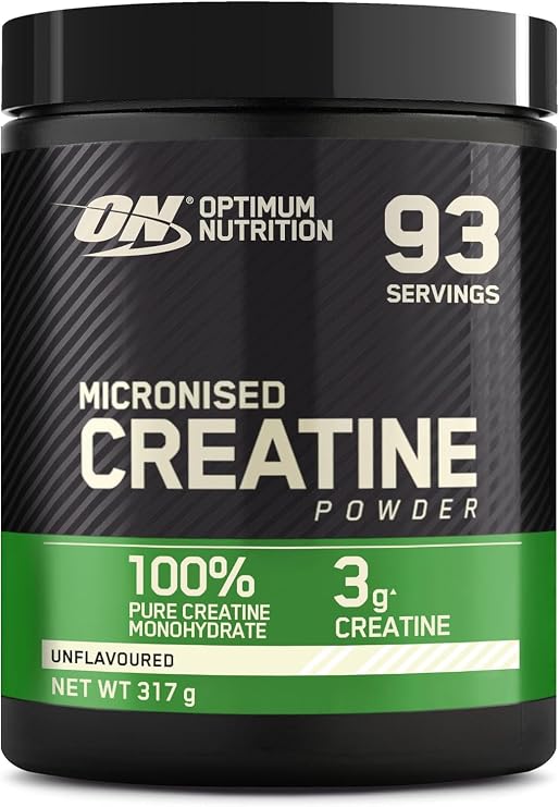 Optimum Nutrition Micronised Creatine Monohydrate Powder, 317g | Unflavoured, 93 Servings, Supplement to Supports Muscle Strength & Power, Pre and Post Workout