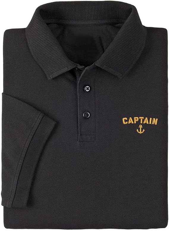 Mens Polo Shirts Short Sleeve Captain Anchor Boat Embroidery Casual Polo