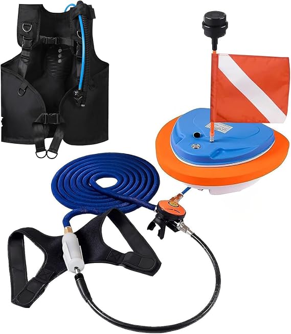 GOYOJO 5 Hours Scuba Diving Ventilator System with Mask Mount, Equipment Toys Floating Air Pump/Tank 10M Telescopic Pipe & Breathing Regulator 57 Liters/min for Underwater Snorkeling