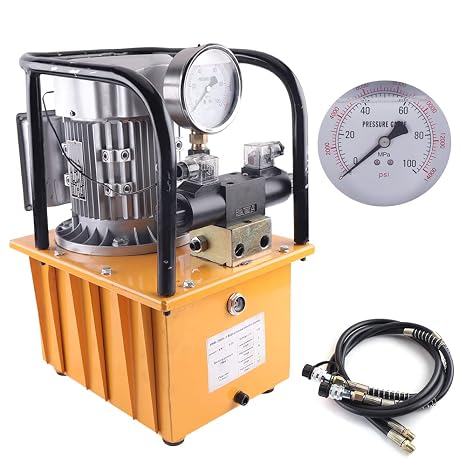 Electric Driven Hydraulic Pump, 7L Pump Double Acting Hydraulic Pump w/Solenoid Valve Pedal Switch with Oil Hose for Punching/Bending/Jack Machine AC110V 750W 1400r/Min