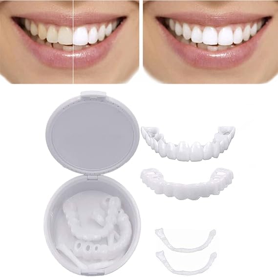 Wttfc 1 Pairs Instant Veneers Dentures Fake Teeth Veneers Whitening Cosmetic Tooth Top and Bottom Clip in Veneers Teeth Temporary Snap on Dentures Snap on Veneers False Teeth for Men and Women [Energy Class A]