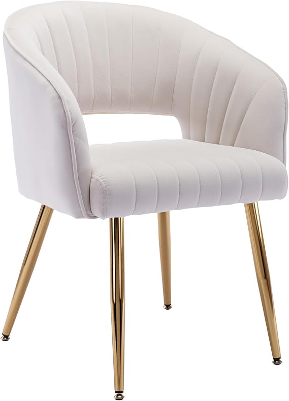 KCC Velvet Desk Chair Upholstered Tufted Chairs Dining Chairs 1 PC & Cream | Modern Accent Armchair Tufted Vanity Chairs with Gold Metal Legs Dining Chair for Dining Room Living Room Restaurant