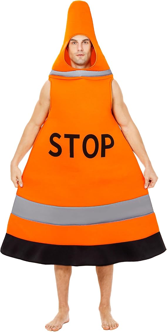 MISS FANTASY Traffic Cone Costume Adult - Full Body Construction Worker Costume Excavator Costumetraffic Cone Halloween Costume, Halloween Costume For Adult Role Play Outfit, standard, Yellow