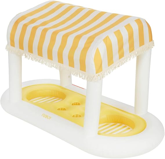FUNBOY Giant Floating Yellow Cabana Stripe Drink Station w/Removable Shade