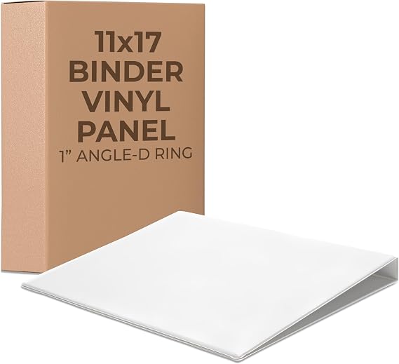 11x17 Binder, Vertical Document Organizer with Clear Top Opening Pockets and Reinforced Angle D-Ring. Portrait Orientation Portfolio Art Binder for Artwork Storage and Tabloid Size Organization