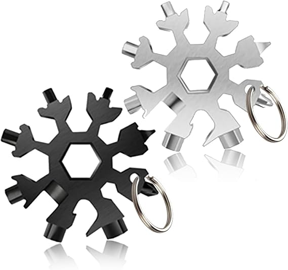 18-in-1 Snowflake Multi Tool,2 Pcs Snowflake Multitool Multitool Hex Wrench Screwdriver Allen Wrench Bottle Opener with Keyring for Outdoor Travel Camping Daily Tool