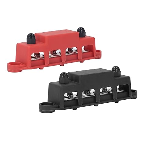 2Pcs DC 48V 250A Power Distribution Terminal Block, M8 Screw 4 Terminal Bus Bar Junction Block, Power Distribution Block with Brass Board for Car, Vehicle, RV, Boat, Electrical Equipment