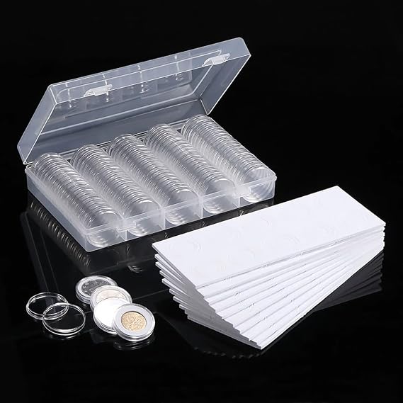 100pc Set Coin Capsules with Foam Gasket Coin Collection Capsules Holder 5 Sizes (17/20/25/27/30mm mm) Protect for Collectors, Round Coin Collecting Supplies with Storage Box