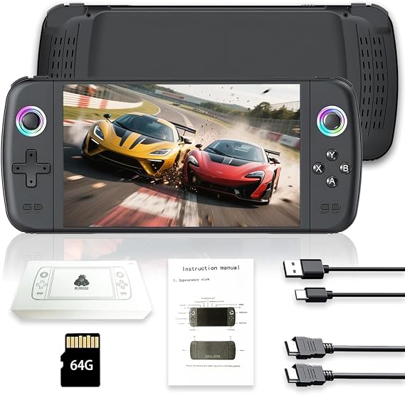 New M27 Handheld Game Console,Built-in 64G with 20000 games,Linux System,7-inch big IPS Screen,Portable Pocket Mini Arcade,HD Output (Black,64G)