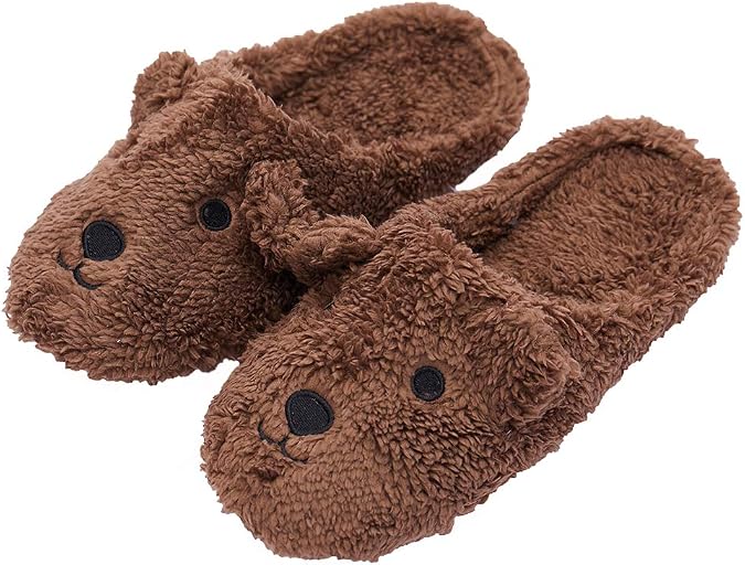 iHomey Women Indoor Slippers with Plush Fleece Fuzzy Cartoon Animal Non-Slip Slippers for Winter House