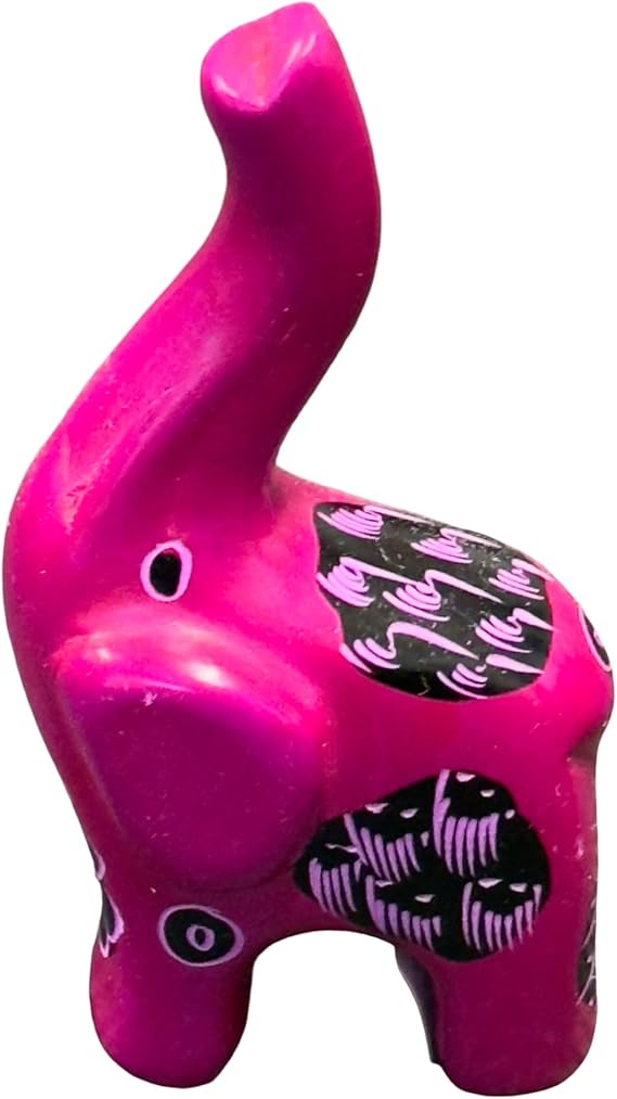 African Soapstone Elephant Figurine Kisii Stone Decor 2"L x 1.5"W x 4"H | Hand-carved from Kenya Collectible Figurine for Home Decor Tabletops Shelf Unique Gifts Zen Designs Arts and Crafts Magenta