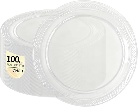 7inch Clear Plastic Plates 100 pcs Party Dessert Dinner Plates Disposable