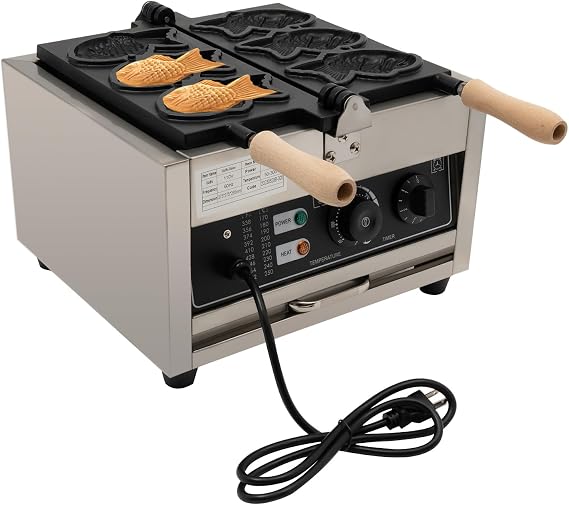 Commercial Taiyaki fish Waffle Maker, 1.5KW Taiyaki Fish Waffle Maker, 3-slot Waffles Making Machine with Intelligent Control & Insulated Handles for Fast Food Restaurants Tea Restaurants