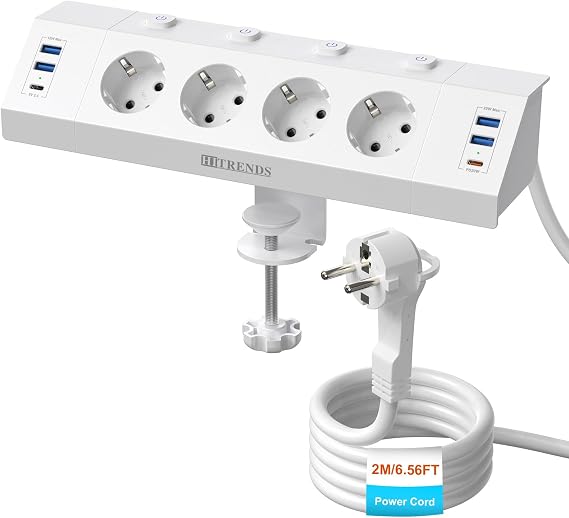 Tischsteckdose Klemmbar 4-Fach Einzeln Schaltbar USB C PD 20W