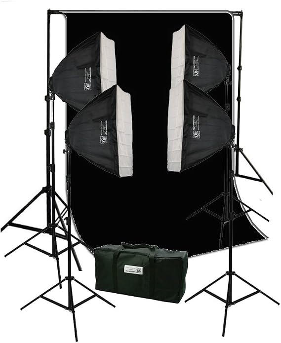 ePhoto 10 x 12 Black Muslin Background Backdrop Stand Kit with 4 Softbox Video Photography Lighting Kit H9004S41012B