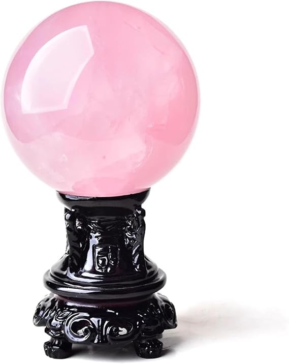 Pink Crystal Sphere of Natural Rose Quartz, Crystal Sphere Ball Healing Crystal Feng Shui Ball Meditation Sphere Ball Stone Ornaments Figurine with Wood Stand,110mm/4.3"