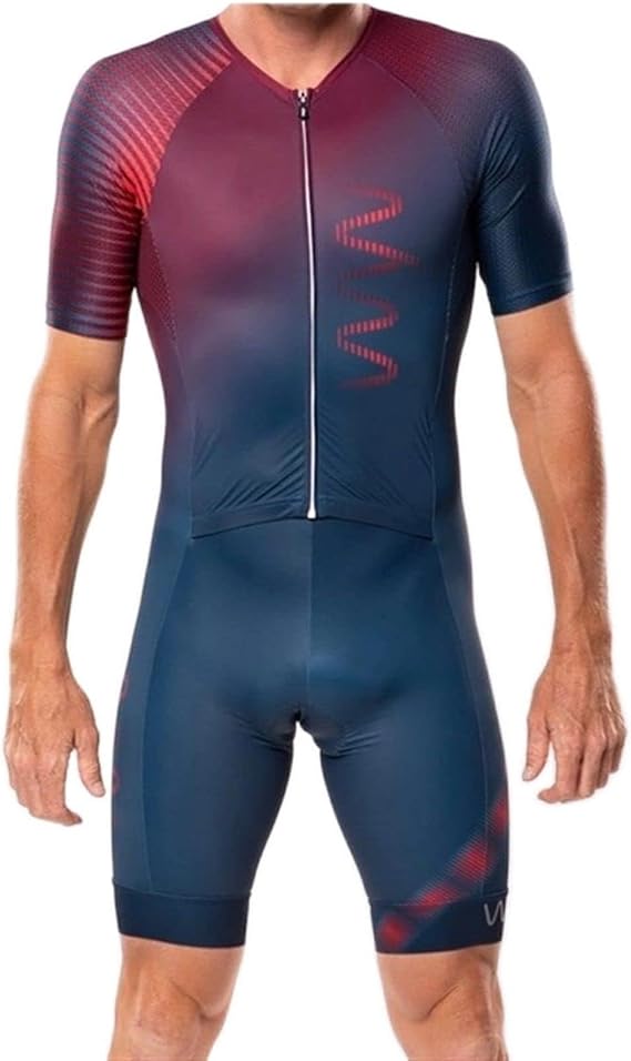Men's Summer Triathlon Skin Suit Jumpsuit Cycling 9D Gel Padded Bicycle Cycling Suit Short Sleeve with Pockets Color : 1, Size : Medium
