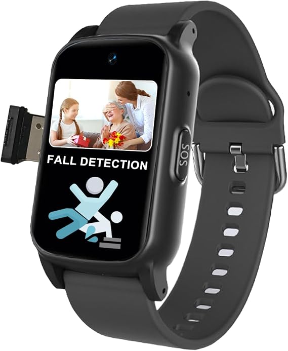 Personal Alarm Watch for Elderly Fall Detection Watch for Seniors SOS Emergency Alert for Elderly Safety HD Video Call SmartwatchBlack,1.25 * 0.57 * 2.22inch