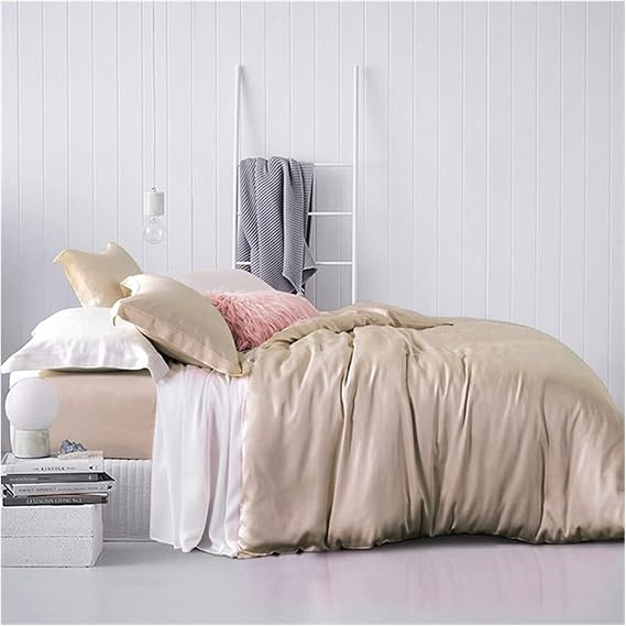 Dark Blue 100% Silk Bedding Set Beauty Silk Queen King Quilt Cover Flat Sheet Pillowcase For Deep Sleep (3,Queen)