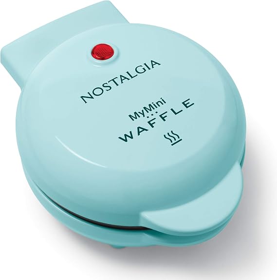 Nostalgia MyMini Personal Electric Waffle Maker, 5-Inch Cooking Surface, Waffle Iron for Hash Browns, French Toast, Grilled Cheese, Quesadilla, Brownies, Cookies, Aqua