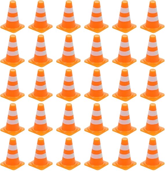 NUOBESTY 30Pcs Mini Traffic Cones, 0.98 Small Orange Construction Cones Miniature Sports Training Roadblock Toy Safety Road Street Signs Scene Models for Kids Early Cognitive Learning, Sand Table