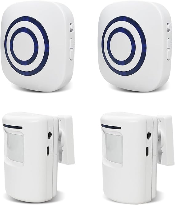 Motion Sensor Door Chime for Store - Wireless Driveway Alarm with 2 Receivers and 2 Sensors, Driveway Motion Detector, Home Security Visitor Bell