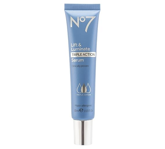 No7 Lift & Luminate Triple Action Face Serum - Collagen Peptide Anti Wrinkle Serum + Brightening Emblica & Vitamin C Face Serum + Pro Retinol Skin Firming Hyaluronic Acid & Hibiscus (30ml)