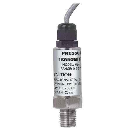 Dwyer Ind'l Pr Transmitter, 626-13-GH-P1-E1-S1, 0-300 psig, 3' Cable, 4-20 mA, 2 Wire