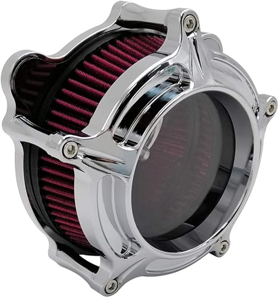Air Filter See Through Chrome Cleaner Kit Motorcycle Turbine Intake Cnc Cut for Harley Touring Street Glide 2008-2016 Softail 2016-2017 Fitment - C (Red)