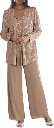 3 Pieces Chiffon Mother of The Bride Pant Suits for Wedding Sequin Grandmother of The Bride Pant Suits with Jacket